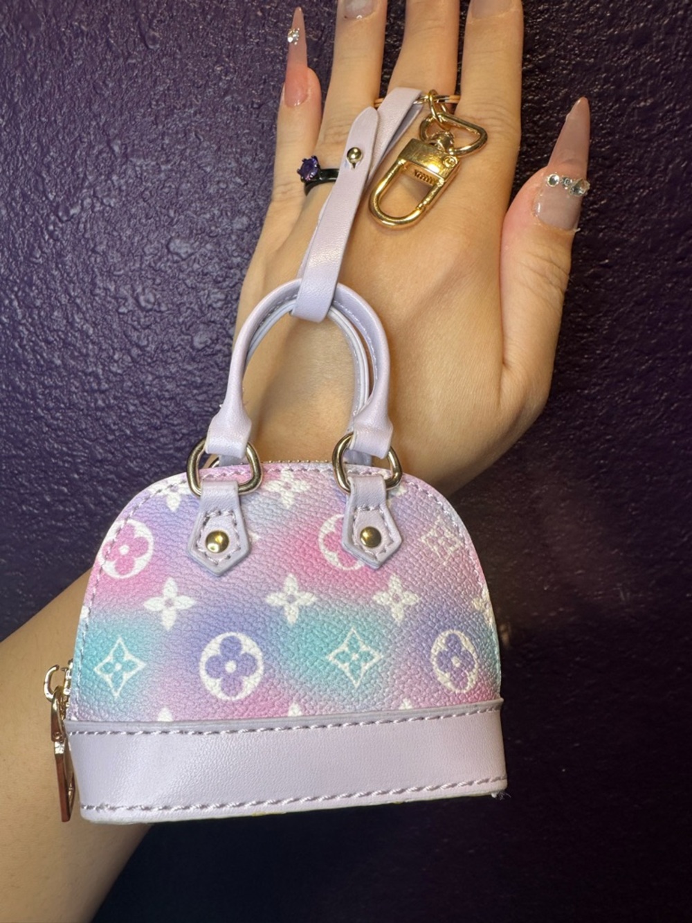 Pastel Gradient Mini Dome Handbag Keychain - Lavender